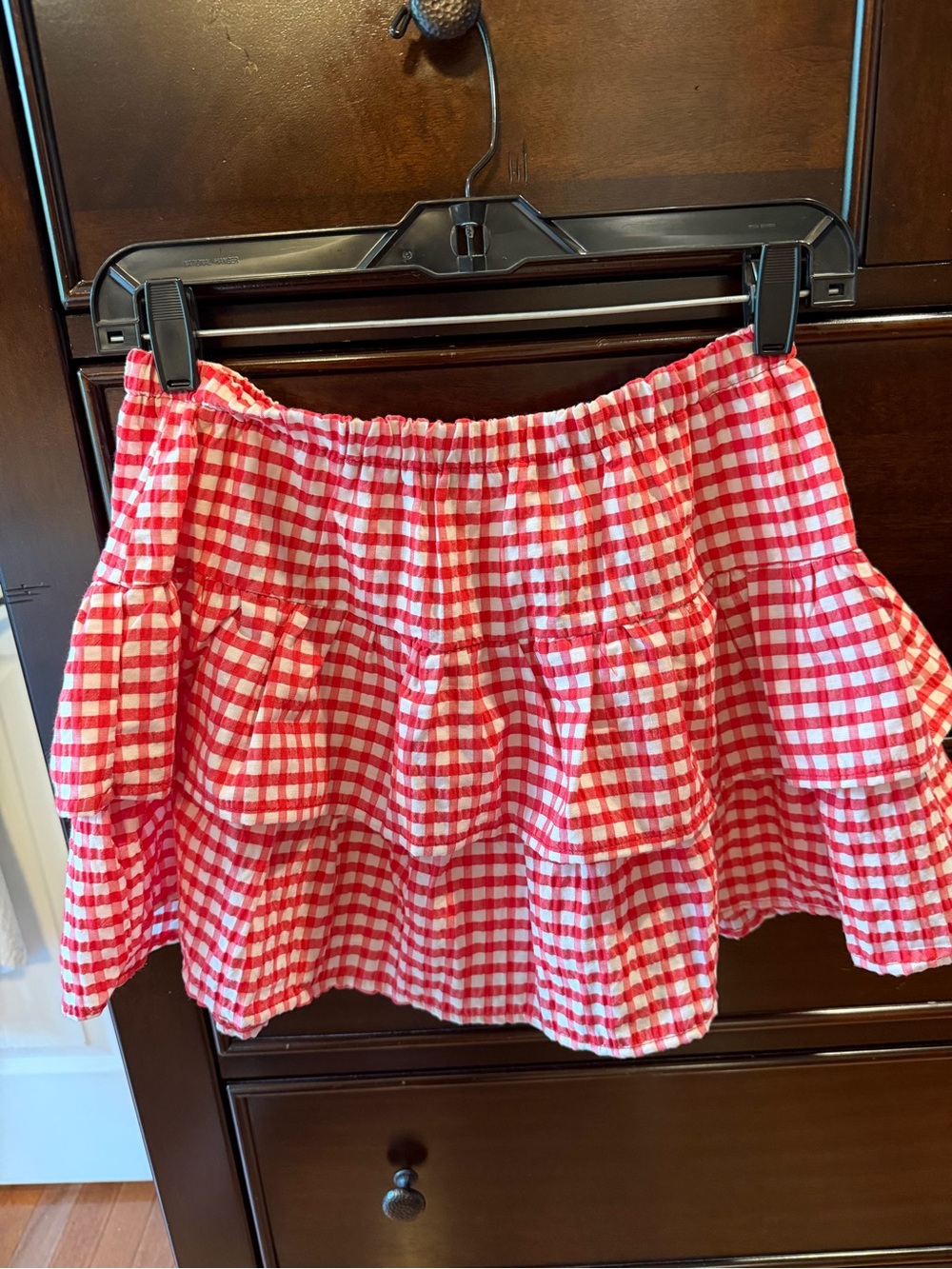 Red Gingham Tiered Mini Skort- Women